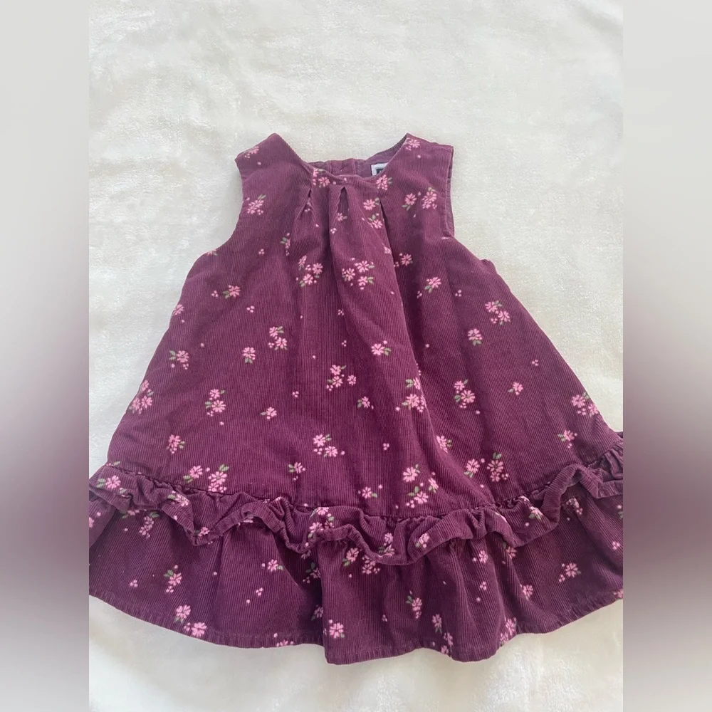 EUC Janie and Jack Purple Corduroy Floral Infant  Dress